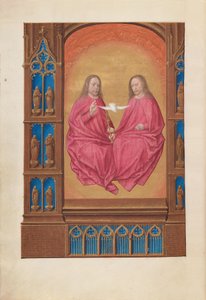 Godzinki królowej Izabeli Katolickiej, królowej Hiszpanii:  Fol. 17v, Trójca Święta autorstwa Master of the First Prayerbook of Maximillian