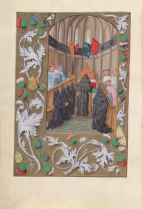 Godziny królowej Izabeli Katolickiej, królowej Hiszpanii: Fol. 219v, Nabożeństwo pogrzebowe, c. 1500. autorstwa Master of the First Prayerbook of Maximillian