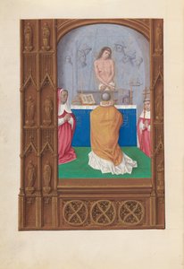 Godzinki królowej Izabeli Katolickiej, królowej Hiszpanii:  Fol. 264v, Msza św. Grzegorza autorstwa Master of the First Prayerbook of Maximillian
