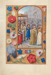 Godzinki królowej Izabeli Katolickiej, królowej Hiszpanii:  Fol. 43v, Procesja Najświętszego Sakramentu autorstwa Master of the First Prayerbook of Maximillian