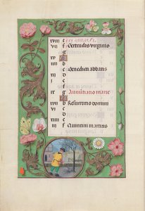 Godziny królowej Izabeli Katolickiej, królowej Hiszpanii: Fol. 4v, marzec, ok. godz. 1500. autorstwa Master of the First Prayerbook of Maximillian