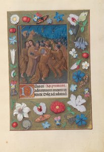 Godzinki królowej Izabeli Katolickiej, królowej Hiszpanii:  Fol. 61r, Pocałunek Judasza autorstwa Master of the First Prayerbook of Maximillian