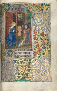 Księga Godzin (użytek z Rouen): fol. 56r, Adoracja z pasterzami/Narodzenie Pańskie autorstwa Master of the Geneva Latini