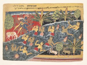 Gopi błagają Krysznę, aby zwrócił swoje ubrania: Folio z Isarda Bhagavata..., ca. 1560-65 autorstwa Master of the Isarda
