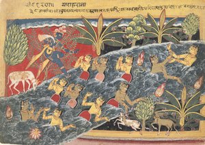 Gopi błagają Krysznę o zwrot ich ubrań..., ca. 1560-65. autorstwa Master of the Isarda