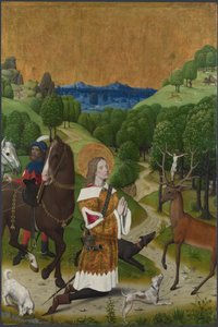 Nawrócenie św. Huberta. Migawka z Ołtarza Werden, ok. 1485 autorstwa Master of the Life of the Virgin
