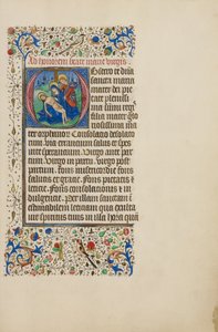 Inicjał O: Pieta ze świętym Janem Ewangelistą autorstwa Master of the Llangattock Hours