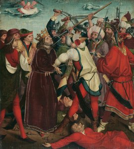 Męczeństwo św. Oswalda w bitwie pod Maserfield, c. 1480-1485. autorstwa Master of the Oswald legend