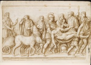Verso: Powrót Meleagera, z rzymskiego sarkofagu, Palazzo Barberini, Rzym, ok. 1512-17 (pióro i brązowy tusz z brązowym lakierem) autorstwa Master of the Oxford Album