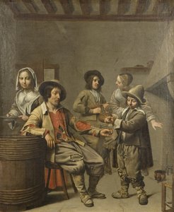 Chłopiec nalewający kieliszek wina dla rodaka, ok. 1650 (olej na płótnie) autorstwa Master of the Processions