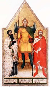 Św. Michał Archanioł ze św. Bartłomiejem i św. Julianem (tempera na desce) autorstwa Master of the Rinuccini Chapel