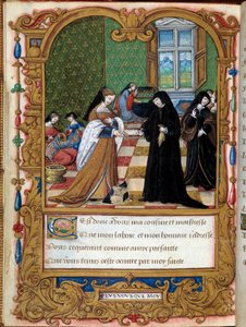 Margarita of Angoulema (1492-1549) Królowa Nawarry przedstawia swoją książkę księżnej Etampes i ulubieńcy Francois I Anne Pisseleu Page zaczerpnięta z rękopisu „”La coche ou Debat d