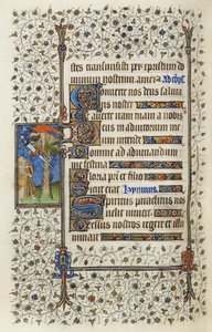 Ms 62 f.132v Skrzydlata postać w koronie drzewa z księgą przebitą mieczem, z "Godzinek do Ducha Świętego" Guillaume de Deguilleville