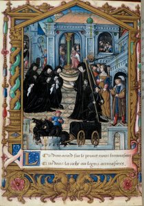 Reprezentacja królowej Nawarry Małgorzaty z Angoulema (1492-1549) w otoczeniu jej towarzyszy. Strona zaczerpnięta z rękopisu „La coche ou Debat d