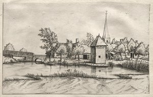 Widoki wiosek w Brabancji i Campine: wioska z fosą 1561. autorstwa Master of the Small Landscapes