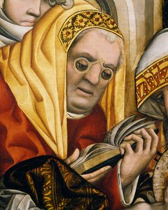 Ksiądz w okularach, fragment z Obrzezania Chrystusa autorstwa Master of the Tucher Altarpiece