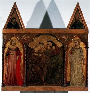 Tryptyk: Koronacja Matki Boskiej w otoczeniu dwóch świętych (tempera na desce) autorstwa Master of the Urbino Coronation