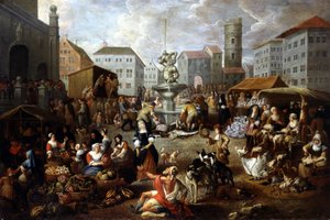 Scena spacerowa - obraz z XVIII wieku, Musee de Tesse (Le Mans) autorstwa Matheus van Helmont