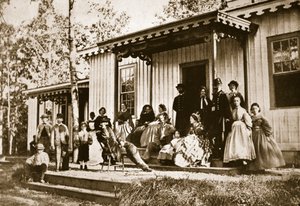 Generał Heintzelman zabawia przyjaciół w obozie rekonwalescencyjnym, Aleksandria, 1861-65 autorstwa Mathew B. Brady