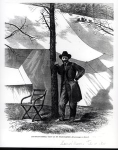 Generał porucznik Ulysses S. Grant, w swojej kwaterze głównej, ilustracja z „Tygodnika Harpera”, 16 lipca 1864 r. autorstwa Mathew B. Brady