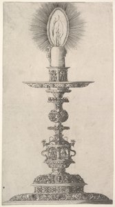 Świecznik z zapaloną świeczką z: Insigne Ac Plane Novum Opus Cratero graphicum, Ein n..., 1551. autorstwa Mathias Zundt