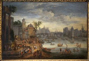 Widok na Paryż z Pont Neuf. Obraz przypisywany Mathieu Schoevaerdtsowi (koniec XVII w.), olej na płótnie