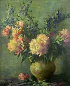 Różowe Piwonie (olej na płótnie) autorstwa Matilde Browne