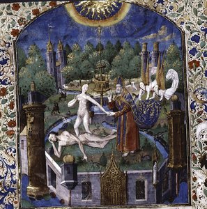 Stworzenie Ewy z ciała śpiącego Adama Z De cleres et nobles femmes autorstwa Giovanniego Boccaccio, 1450-1475