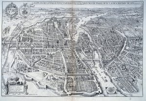 Plan Paryża w 1615 r. Grawerowanie autorstwa Mathieu Merian
