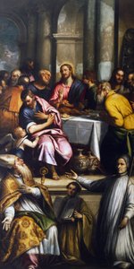 Ostatnia Wieczerza ze św. Apolinarem i św. Lorenzo Giustinianim, koniec XVI pocz. XVII w. (olej na płótnie) autorstwa Matteo Ingoli