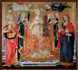 Św. Barbara na tronie, Św. Maria Magdalena, Św. Katarzyna Aleksandryjska - olej na panelu