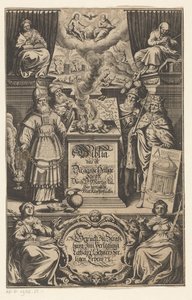 Zaoferuj van lam czterem mężczyznom Strona tytułowa dla: Marcin Luter. Biblia czyli całe Pismo Święte w tłumaczeniu D. Martina Luthera, s.a. autorstwa Matthäus Merian (I)