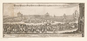 Wyjazd Katarzyny z Bragança do Anglii, 20 kwietnia 1662 Prächtiger Durchzug der Königin Catharina von Gross Britanien, tak zarejestrowana w Lizbonie 20 kwietnia Ao. 1662 (tytuł na obiekcie) Małżeństwo Katarzyny z Bragança i angielskiego króla Karola autorstwa Matthäus Merian (II)