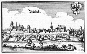 Büelach - fragment Topographia Sueviae (Schwaben) autorstwa Matthaus Merian