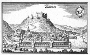 Aurach - fragment Topographia Sueviae (Schwaben) autorstwa Matthaus Merian