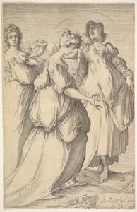 Trzy kobiece postacie z aureolą, ca. 1610-50. autorstwa Matthaus Merian