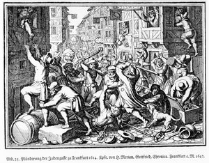 Splądrowanie Alei Żydowskiej podczas zamieszek Fettmilcha we Frankfurcie 22 sierpnia autorstwa Matthaus the Elder (after) Merian