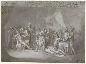 Zwłoki Patroklosa w namiocie Achilles opłakiwały żałobę