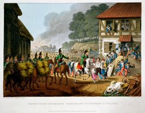 „Francuskie wojska wycofują się i plądrują wioskę”, 1816 r. autorstwa Matthew Dubourg