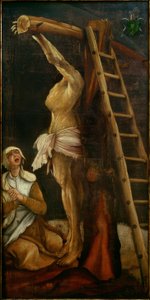 Chrystus na krzyżu z żałobą Marią Magdaleną