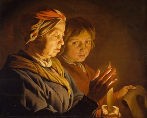 Stara kobieta i chłopiec przy świecach, 1630-1650 autorstwa Matthias Stomer