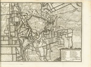 Beleg van Bethune, 1710 Mapa ufortyfikowanego miasta Bethune w Artois obleganego przez aliantów (tytuł na obiekcie)