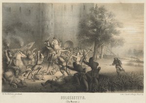 Bulgersteyn oblegany przez Normanów, ok. 810 Bulgersteyn (Norwegowie) (tytuł na obiekcie) autorstwa Matthijs Willem Gerardus Michielsen