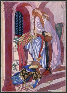 Śmierć Romea i Julii, ostatnia scena sztuki Williama Szekspira (1564-1616) (lito)