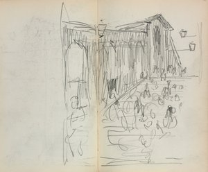 Włoski Sketchbook: Bridge with Figures strony 95 i 96, 1898-1899. autorstwa Maurice Brazil Prendergast