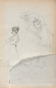 Włoski szkicownik: Stojąca kobieta z profilu i Mężczyzna z parasolem, strona 2, 1898-1899. autorstwa Maurice Brazil Prendergast
