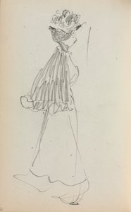 Szkicownik włoski: Stojąca kobieta na stronie profilu 130, 1898-1899. autorstwa Maurice Brazil Prendergast