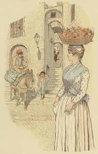 Życie ulicy w wąskich uliczkach starego miasta San Remo, Włochy. (kolor lito) autorstwa Maurice Charles Mathieu Bonvoisin