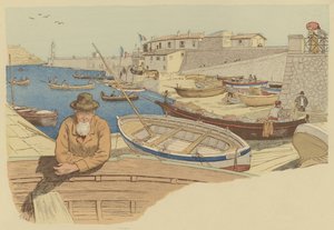 Typowy przewoźnik w porcie w Nicei, Francja (kolor lito) autorstwa Maurice Charles Mathieu Bonvoisin