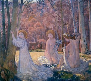 Figury w świętym gaju wiosennego krajobrazu, 1897 autorstwa Maurice Denis
